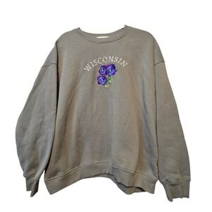 State Of Mine Wisconsin Pansy Sweatshirt Womens LG Cottage Core Grandma Flower